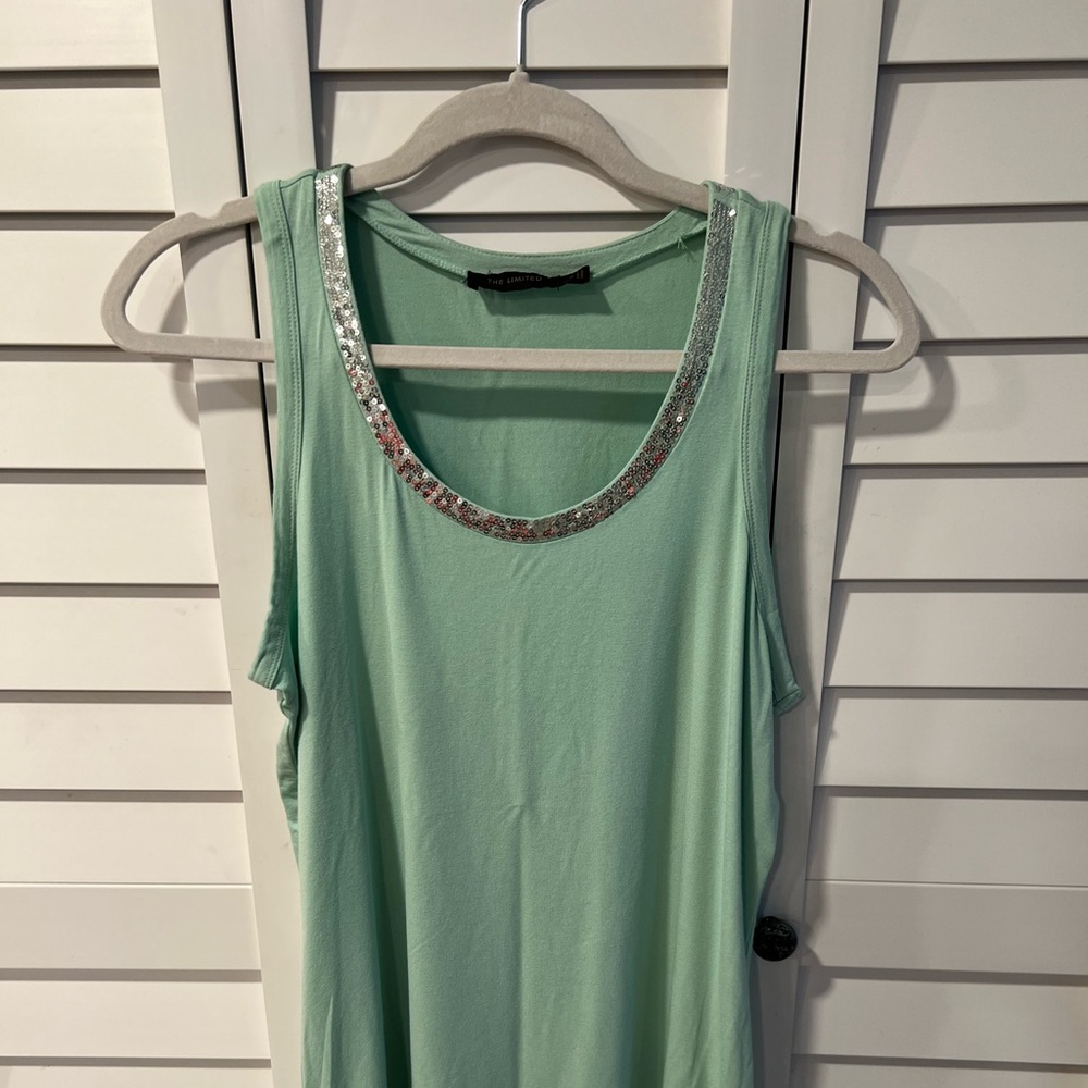Mint Green Sleeveless Top with Silver Accents